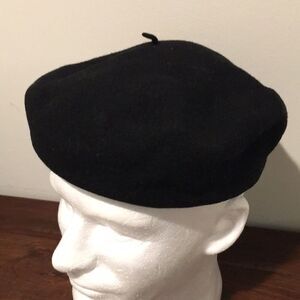 Black import vintage lined retro French Wool Beret Parisian Hat cap size S/M